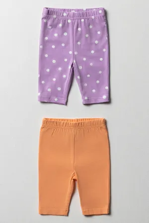 2 Pack Cropped Leggings Orange & Lilac