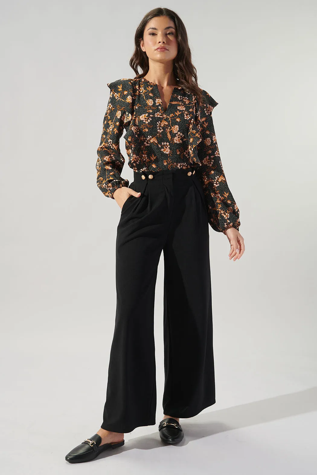 Beaumont Button Detail Wide Leg Pants