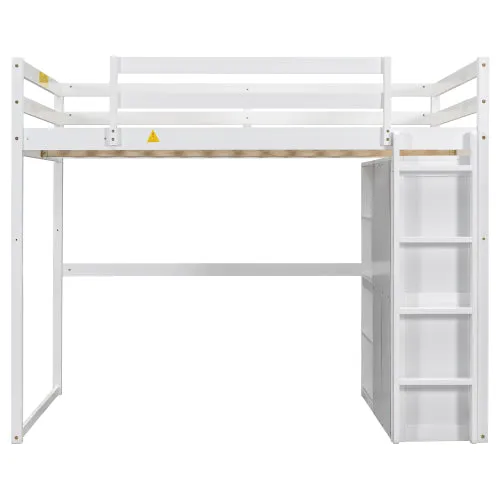 Bellemave® Full Size Loft Bed with Built-in Wardrobe and Storage Shelves, LED Light