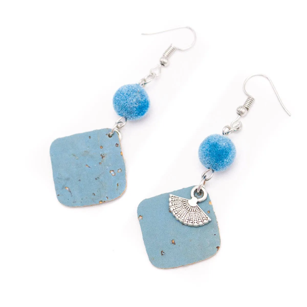 blue cork fabric Shapes for Earrings, Original handmade ladies earrings-ER-112-5