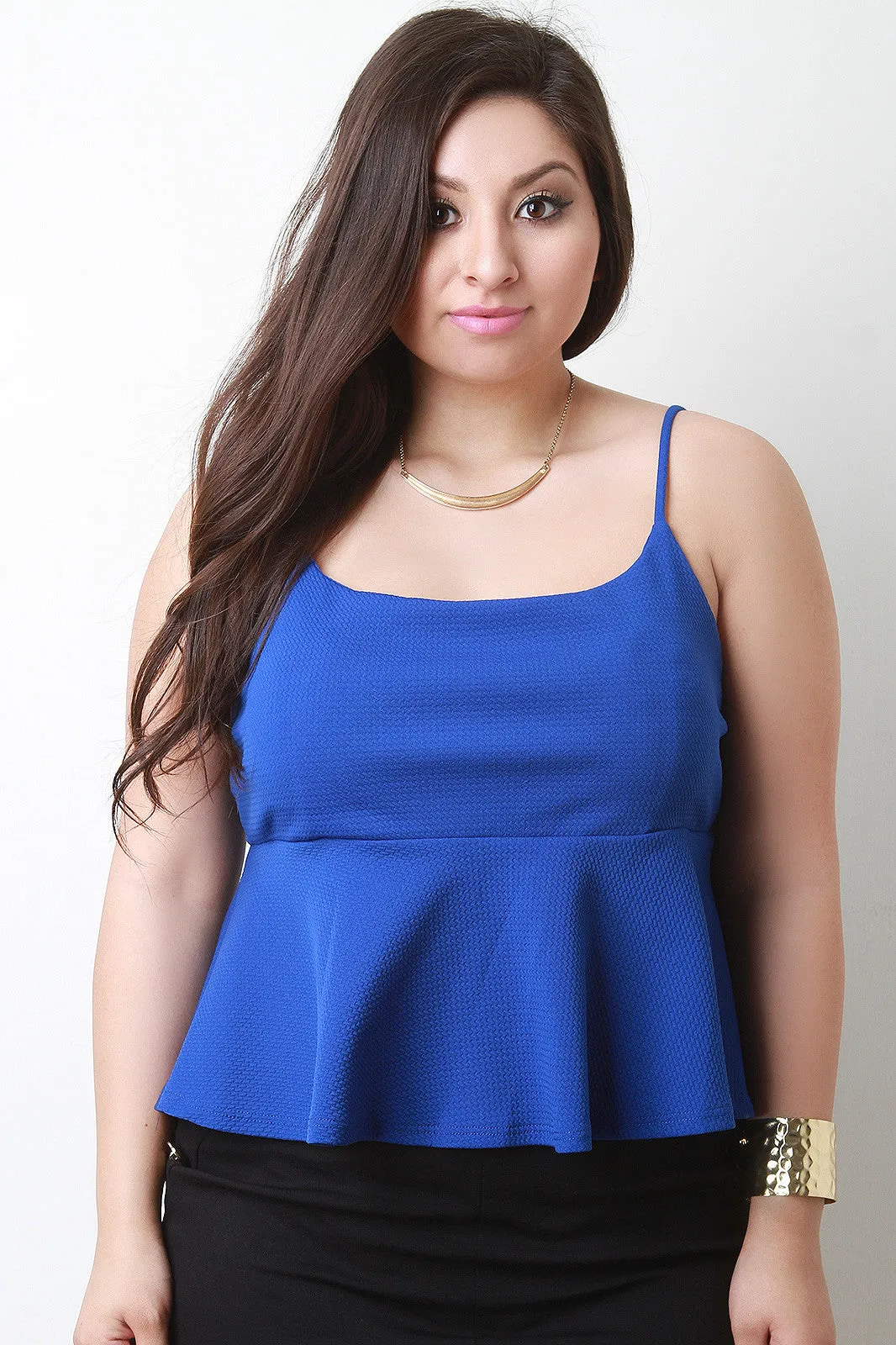 Boat Neck Spaghetti Peplum Crop Top