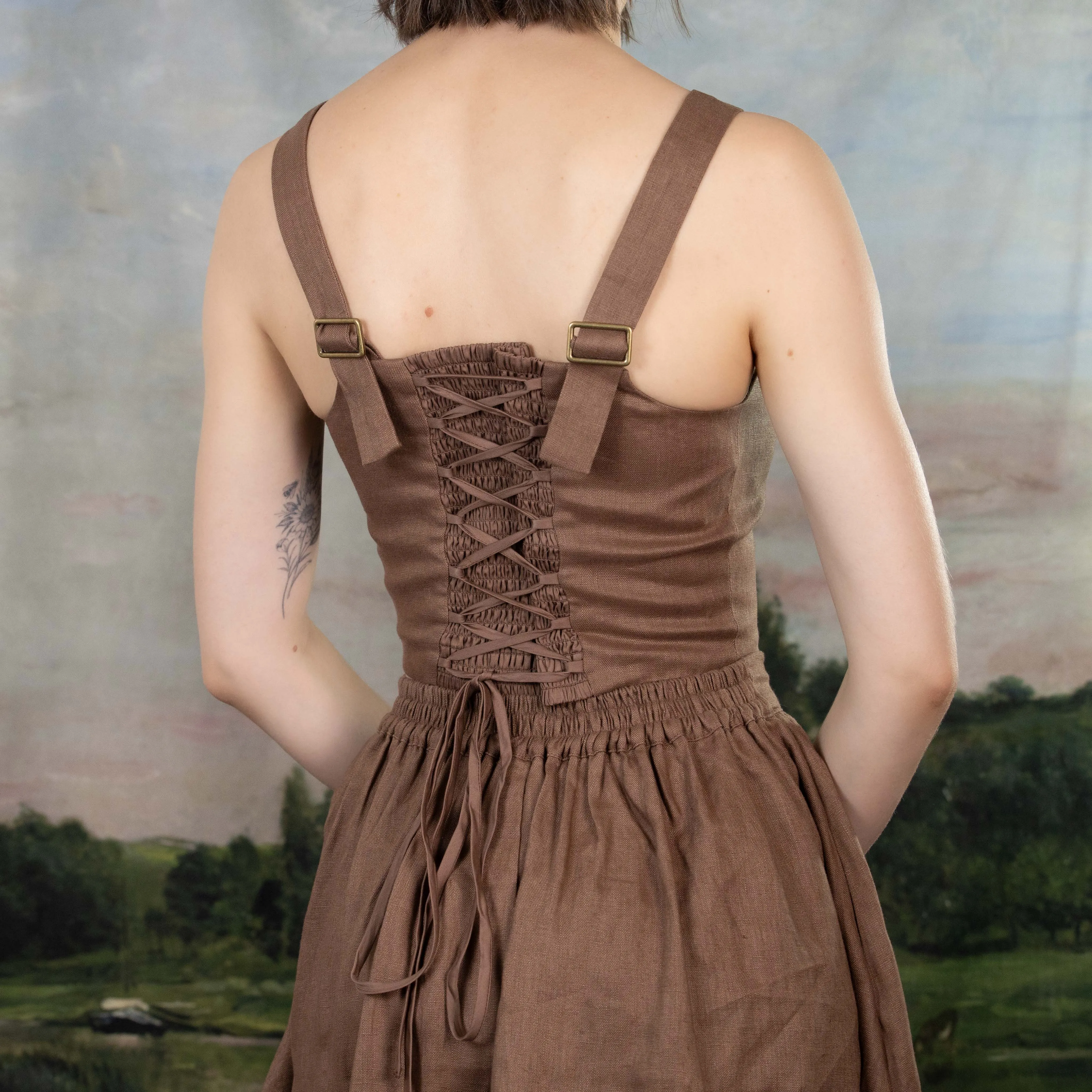 Brown Linen Dirndl Top