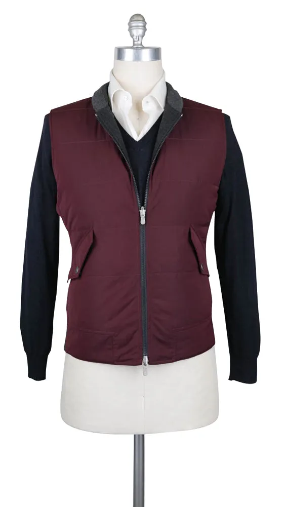 Brunello Cucinelli Burgundy Red Reversible Puffer Vest