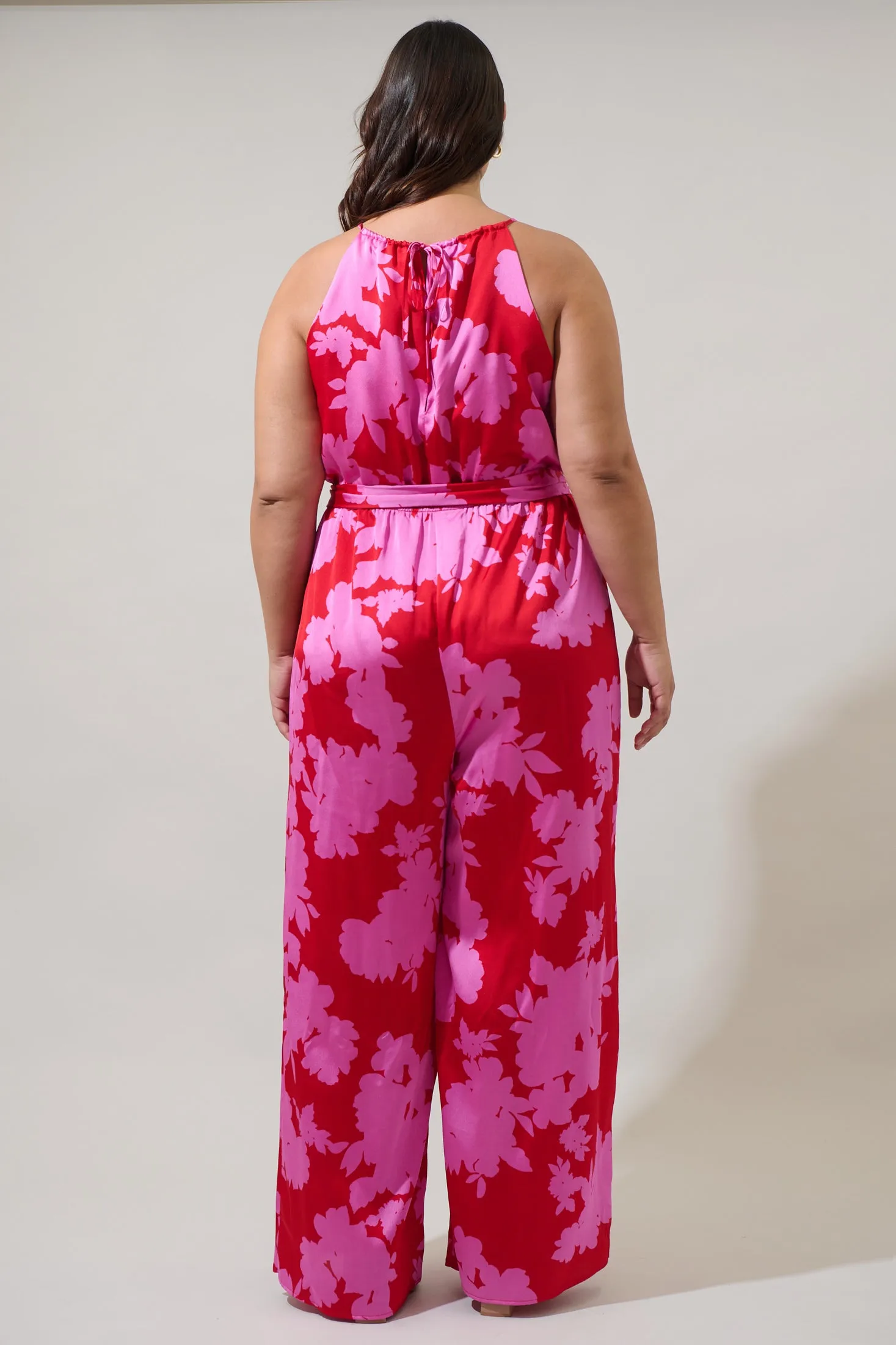 Burning Love Lighthearted Trapeze Satin Jumpsuit Curve