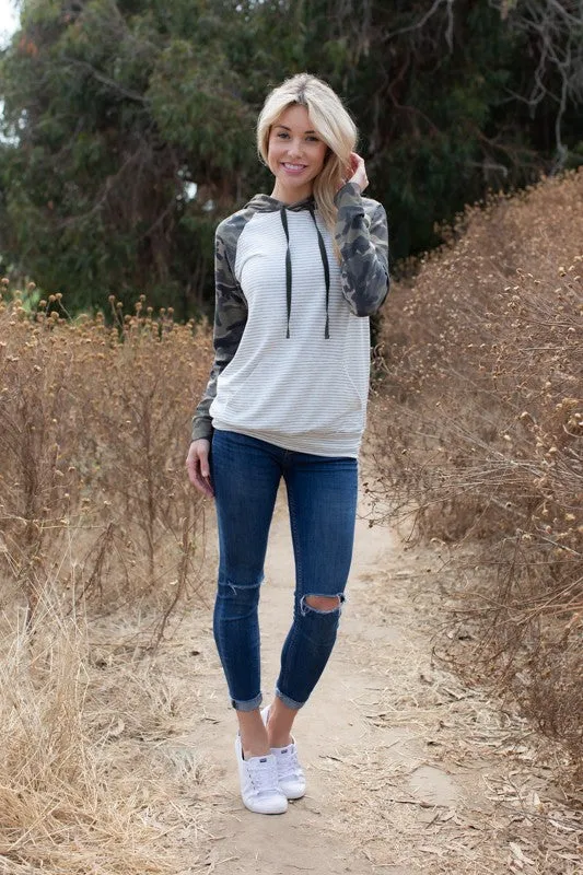 Camo Sleeve Healther Stripe Hoodie top