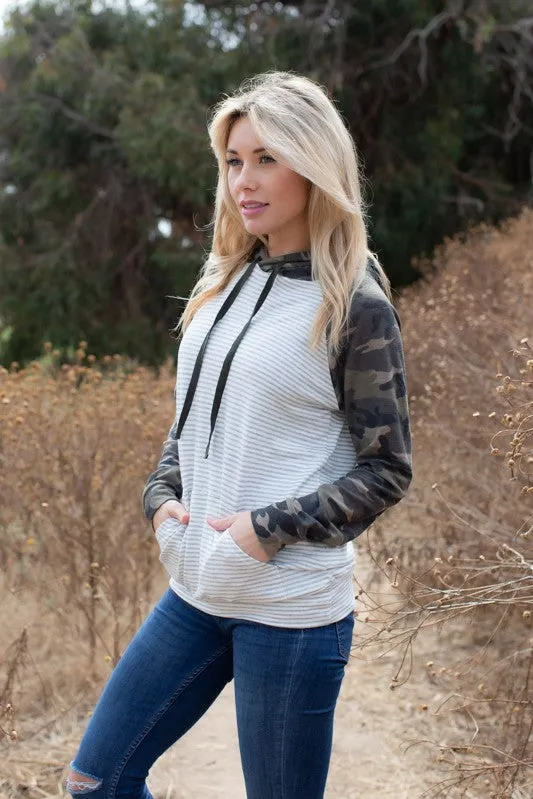 Camo Sleeve Healther Stripe Hoodie top