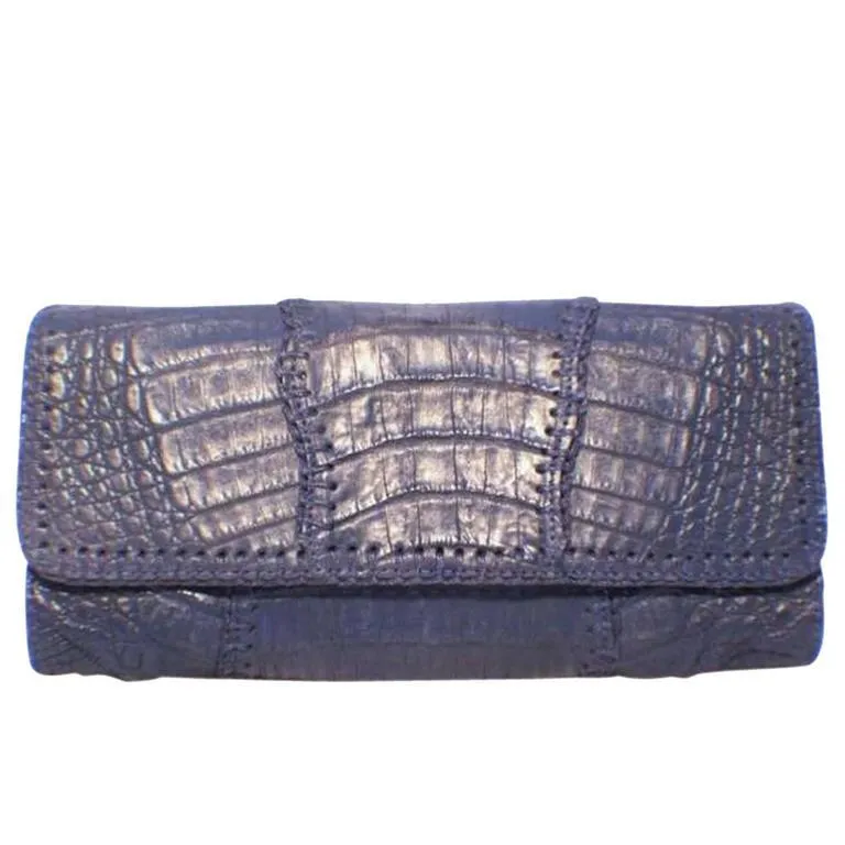 Carlos Falchi Blue Crocodile Patchwork Clutch