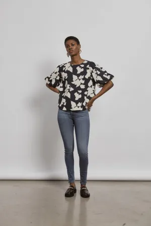 Cavola Balloon Sleeve Top (Navy)