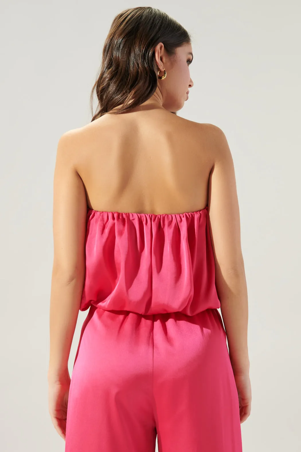 Chateau Satin Strapless Scrunchie Crop Top