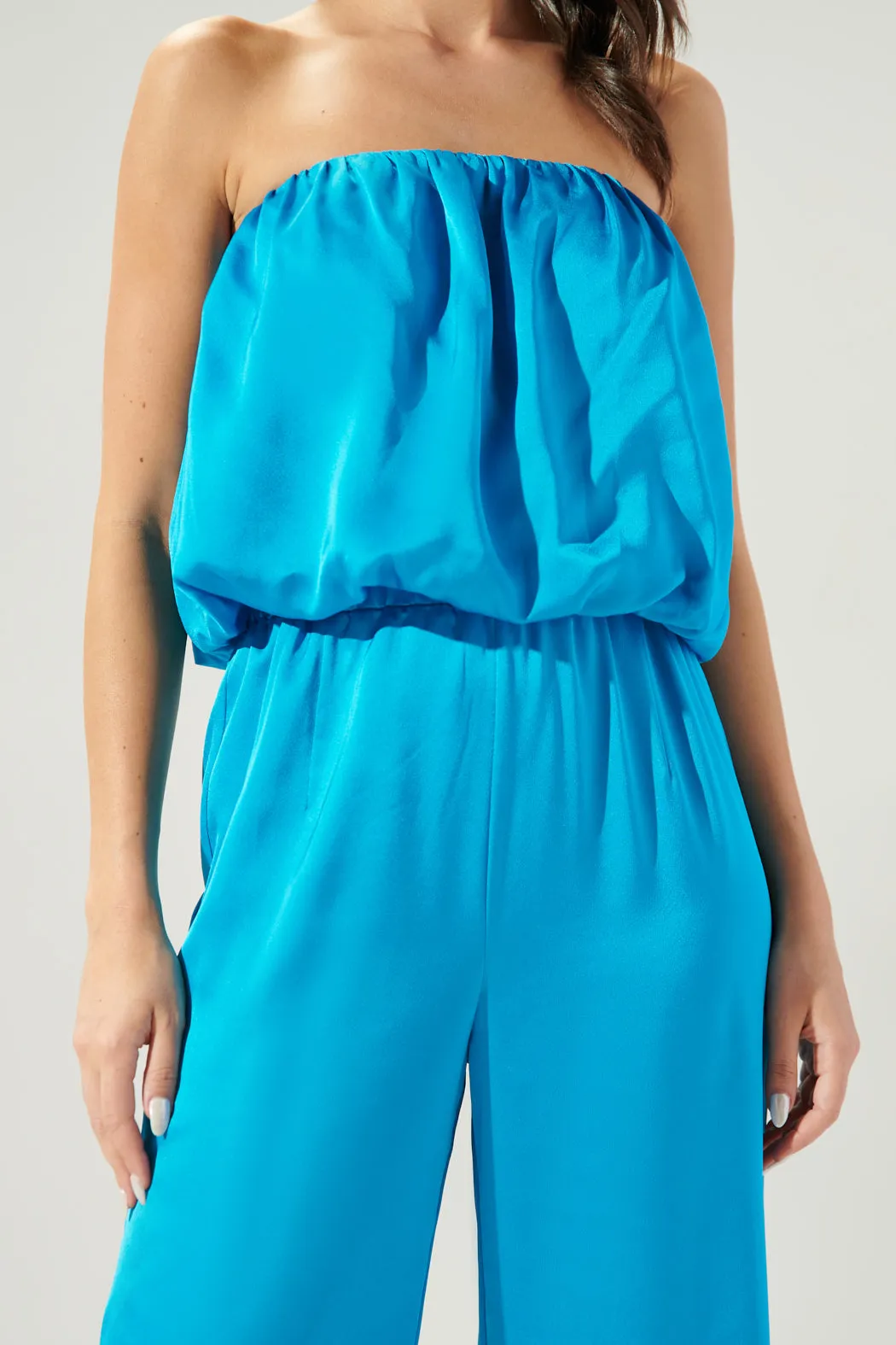 Chateau Satin Strapless Scrunchie Crop Top