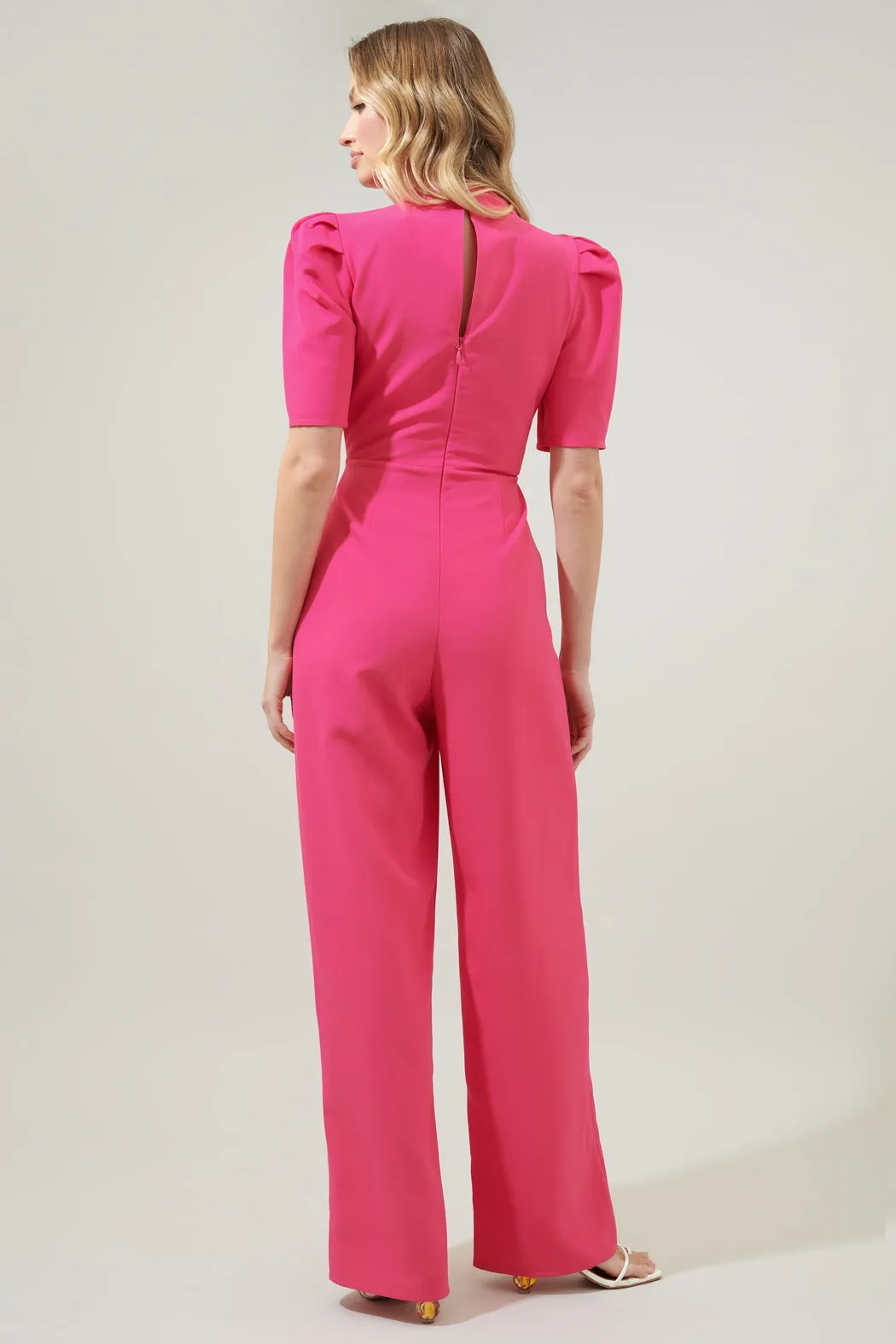 Chelsea Tie Neck Pleated Sleeve Jumpsuit