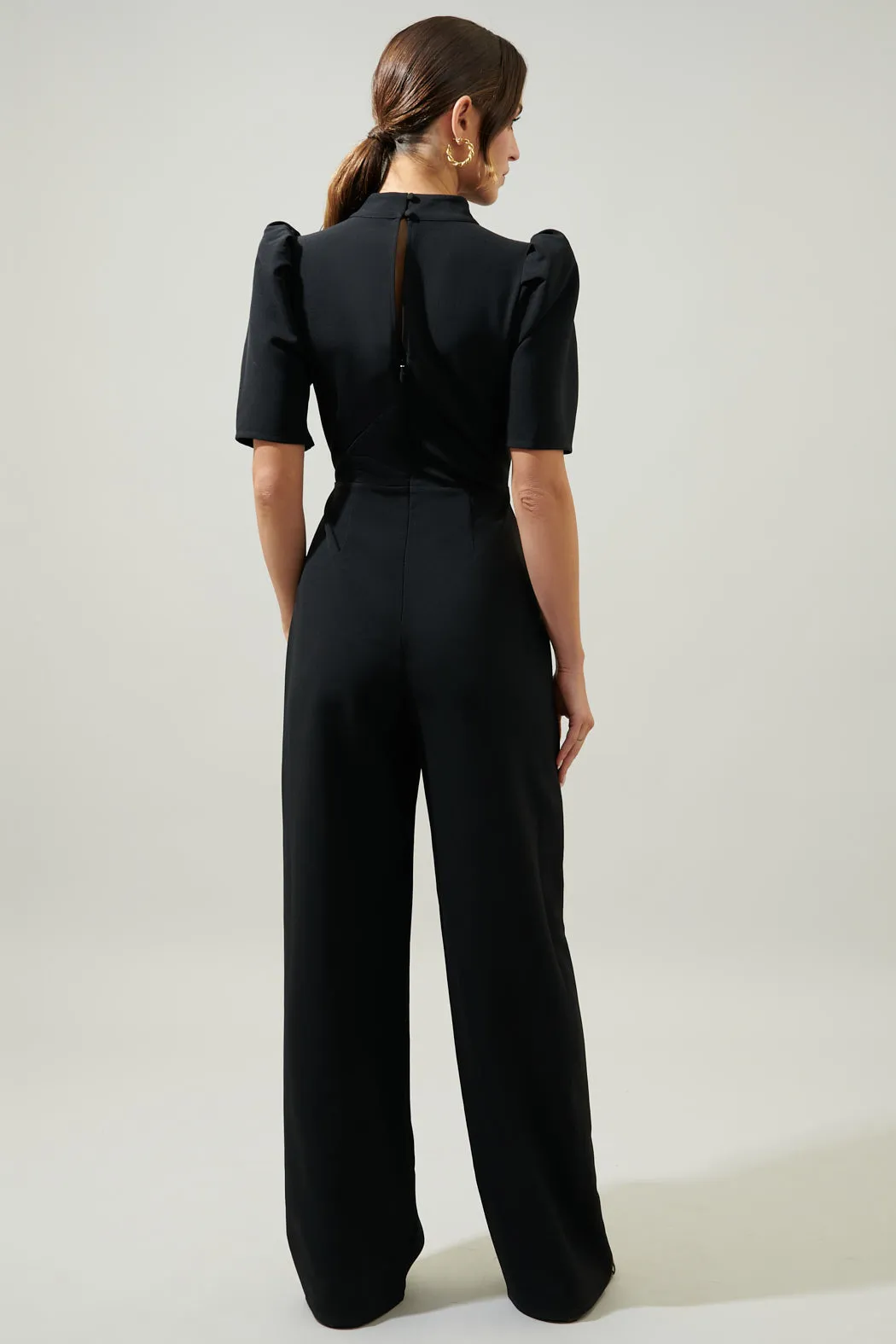 Chelsea Tie Neck Pleated Sleeve Jumpsuit