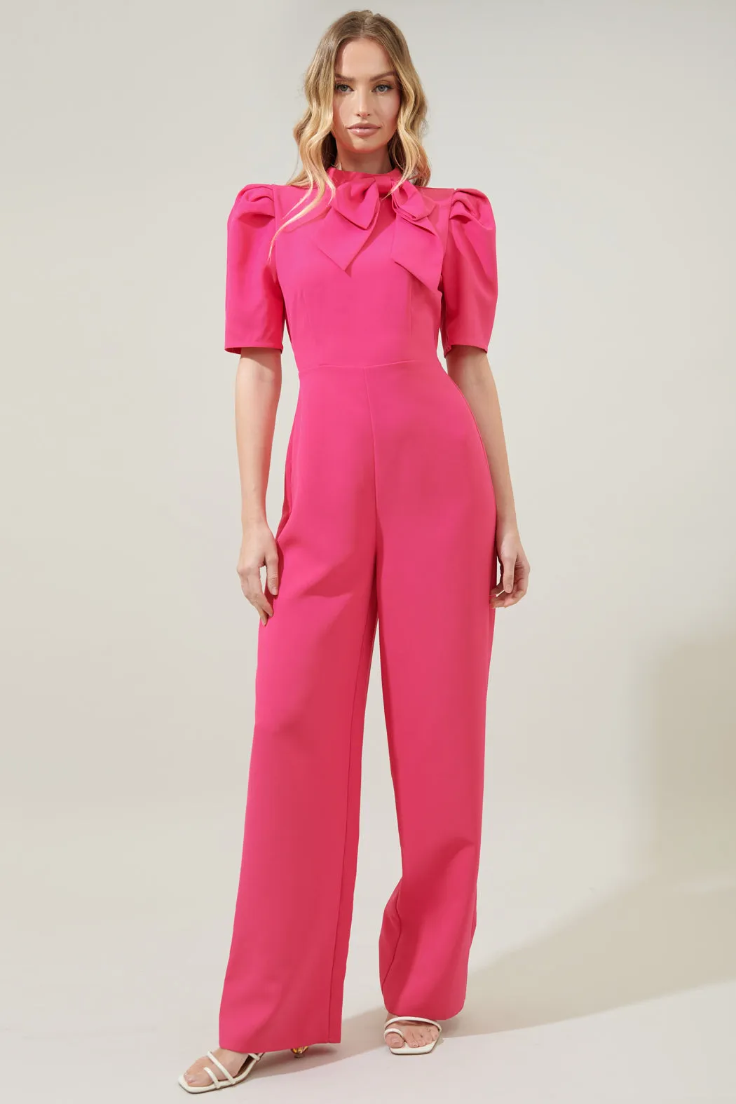 Chelsea Tie Neck Pleated Sleeve Jumpsuit