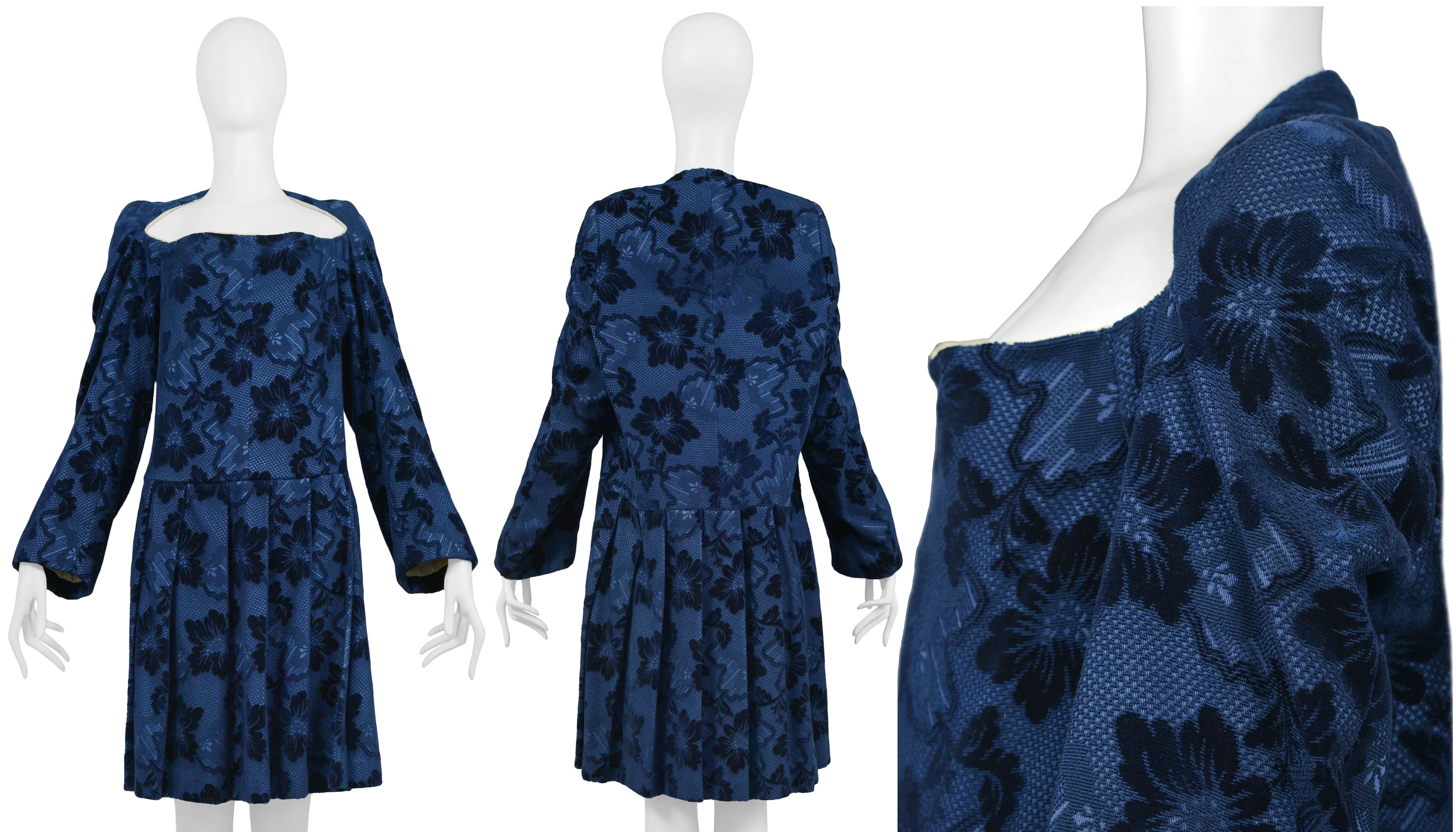 COMME DES GARCONS BLUE VELVET DEVORE FLORAL DRESS 1996