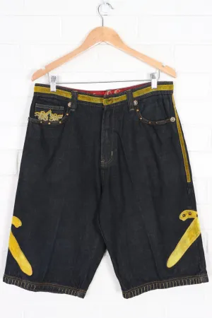 CROWN HOLDER Gold Velvet Daggers Y2K Denim Jorts Shorts (34)