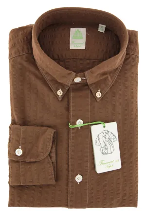 Finamore Napoli Brown Seersucker Shirt - Extra Slim