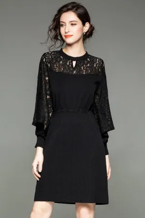 Fit and Flare Dress W/ Lace Contrast