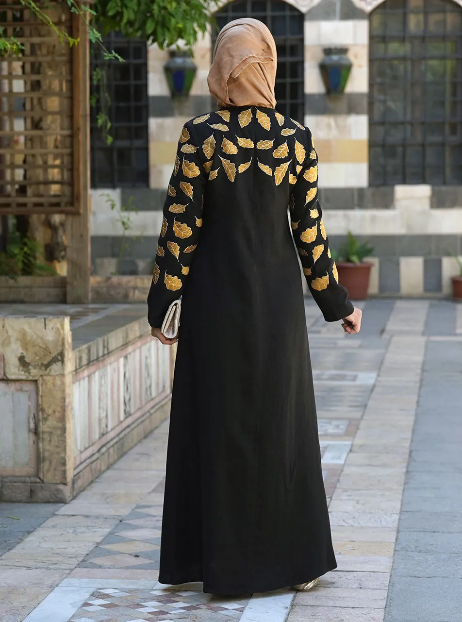 Gold Leaf Embroidered Maxi Dress