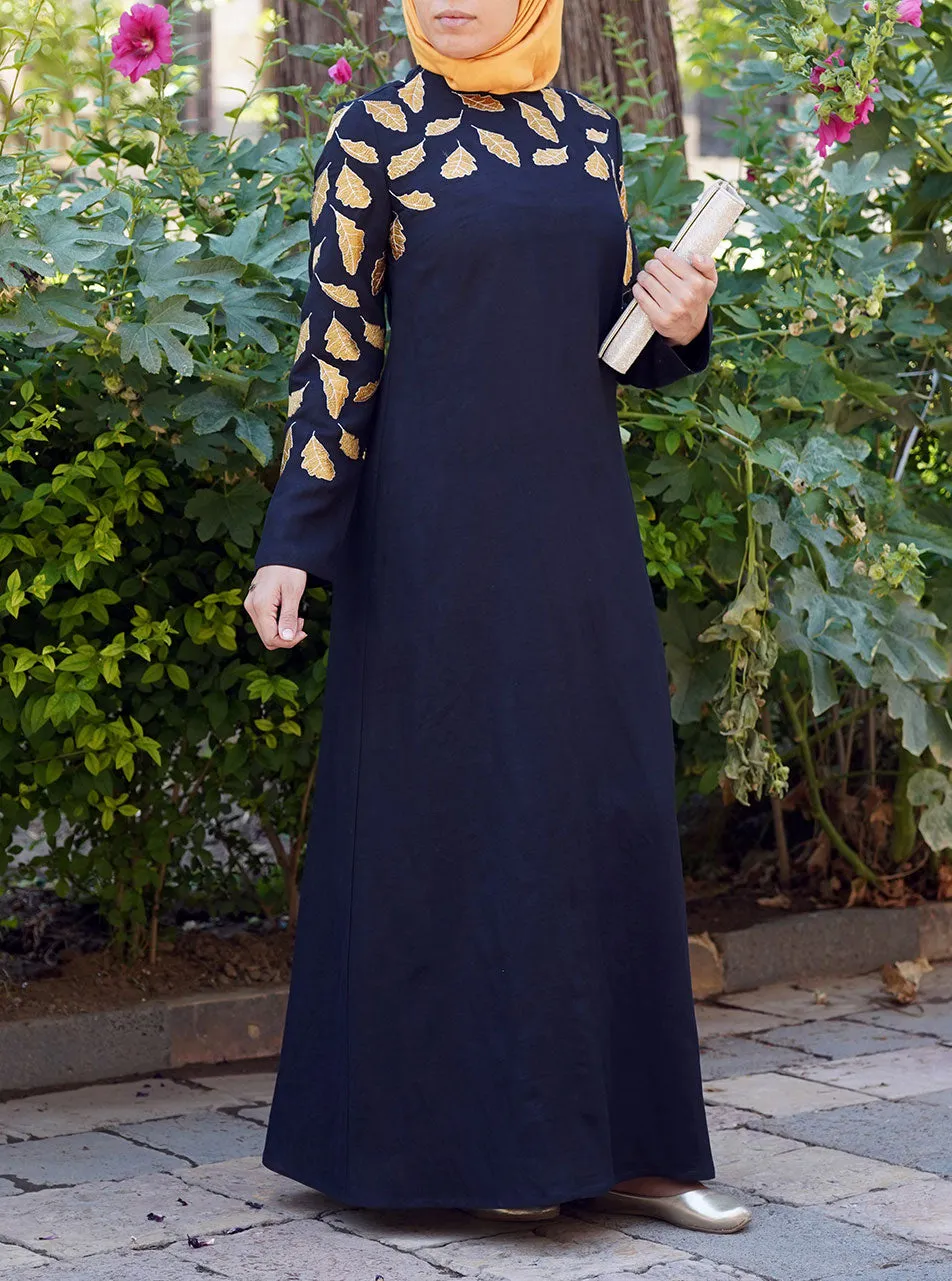 Gold Leaf Embroidered Maxi Dress