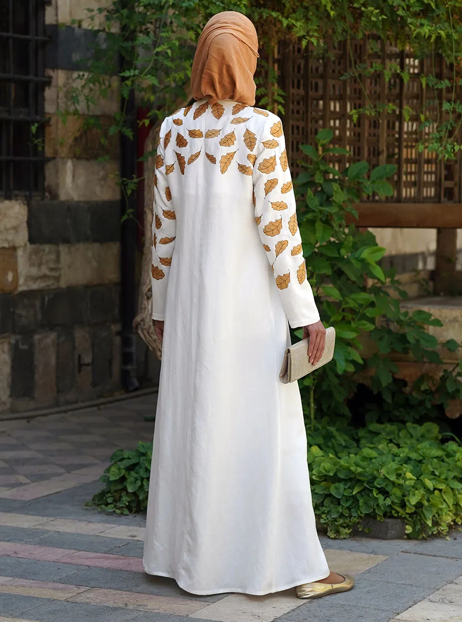 Gold Leaf Embroidered Maxi Dress