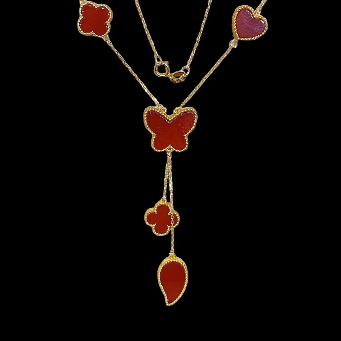 #GOLD2024 | Golden Red Carnelian Mixed Shape Centered Necklace 18kt