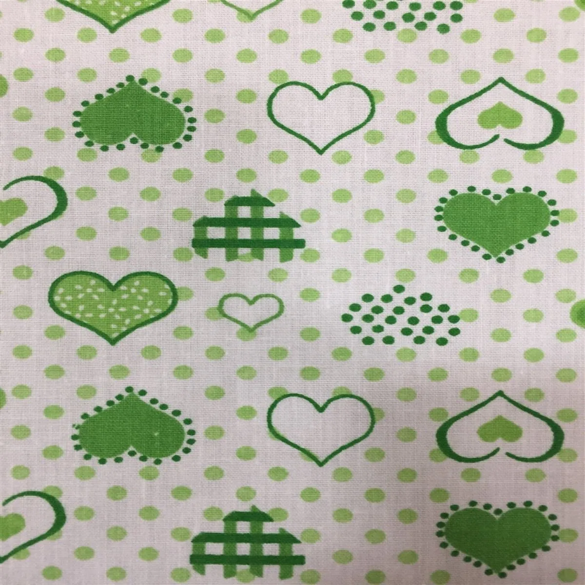 Green Dotted Hearts Print Poly Cotton Fabric