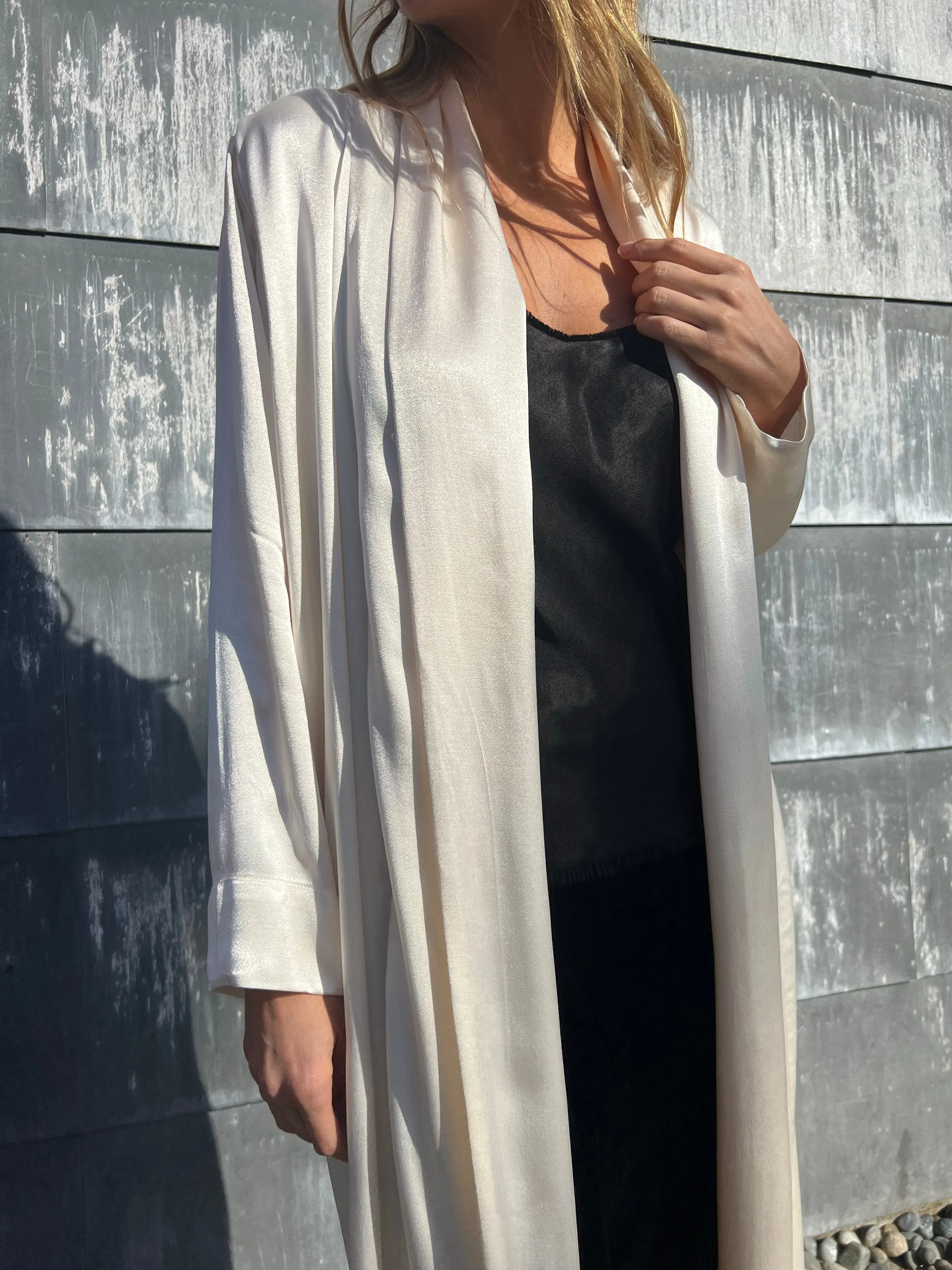 Harlow Shawl Collar Robe in Italian Satin - Milk