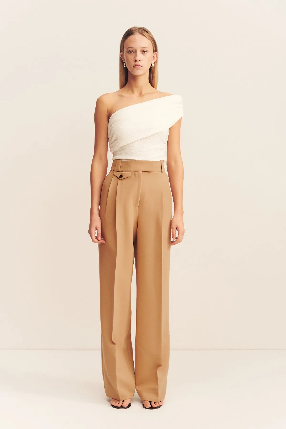 IRENA HIGH WAISTED TAILORED PANT - WHEAT