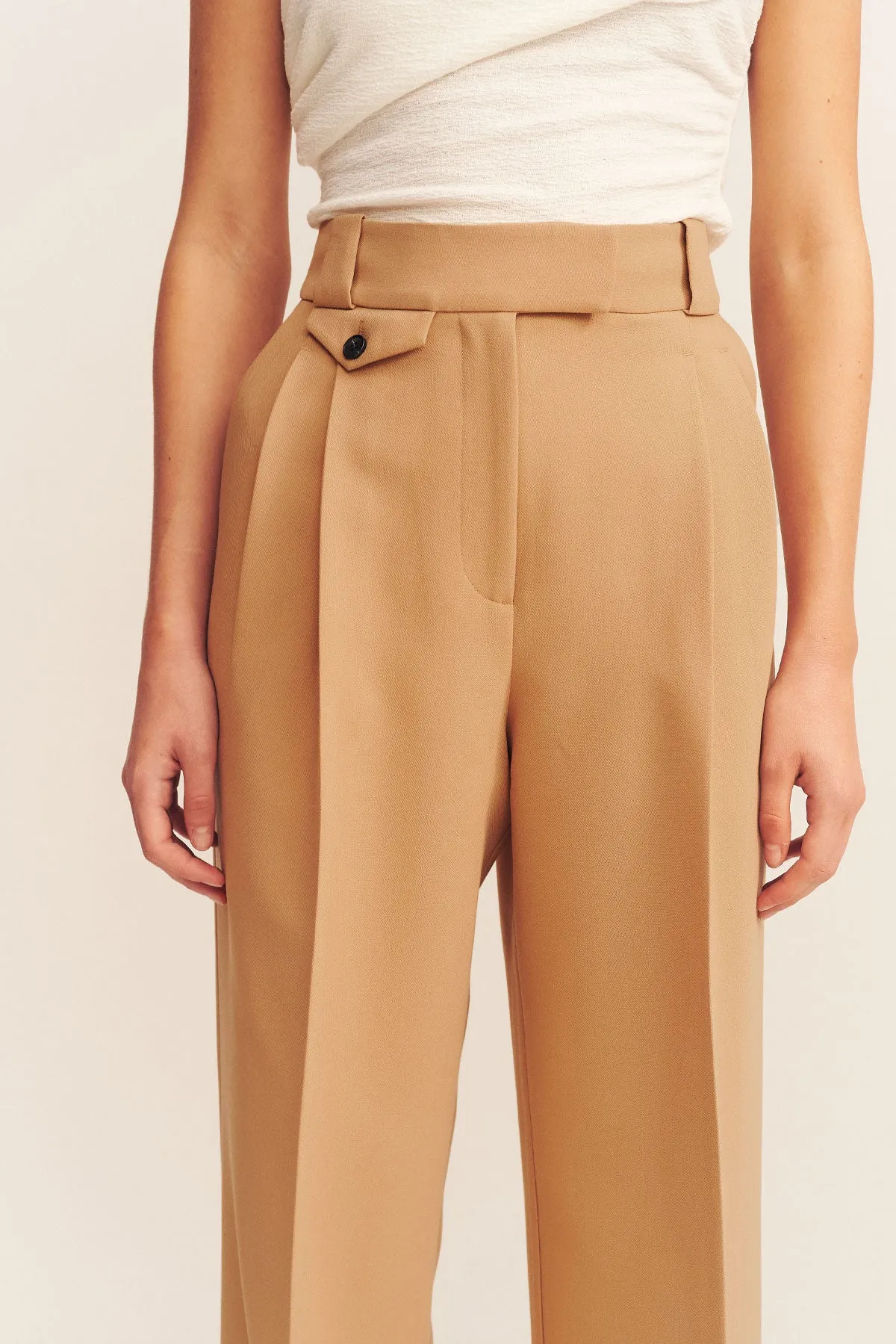 IRENA HIGH WAISTED TAILORED PANT - WHEAT