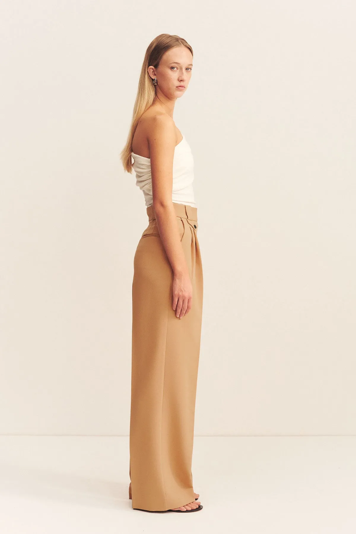 IRENA HIGH WAISTED TAILORED PANT - WHEAT