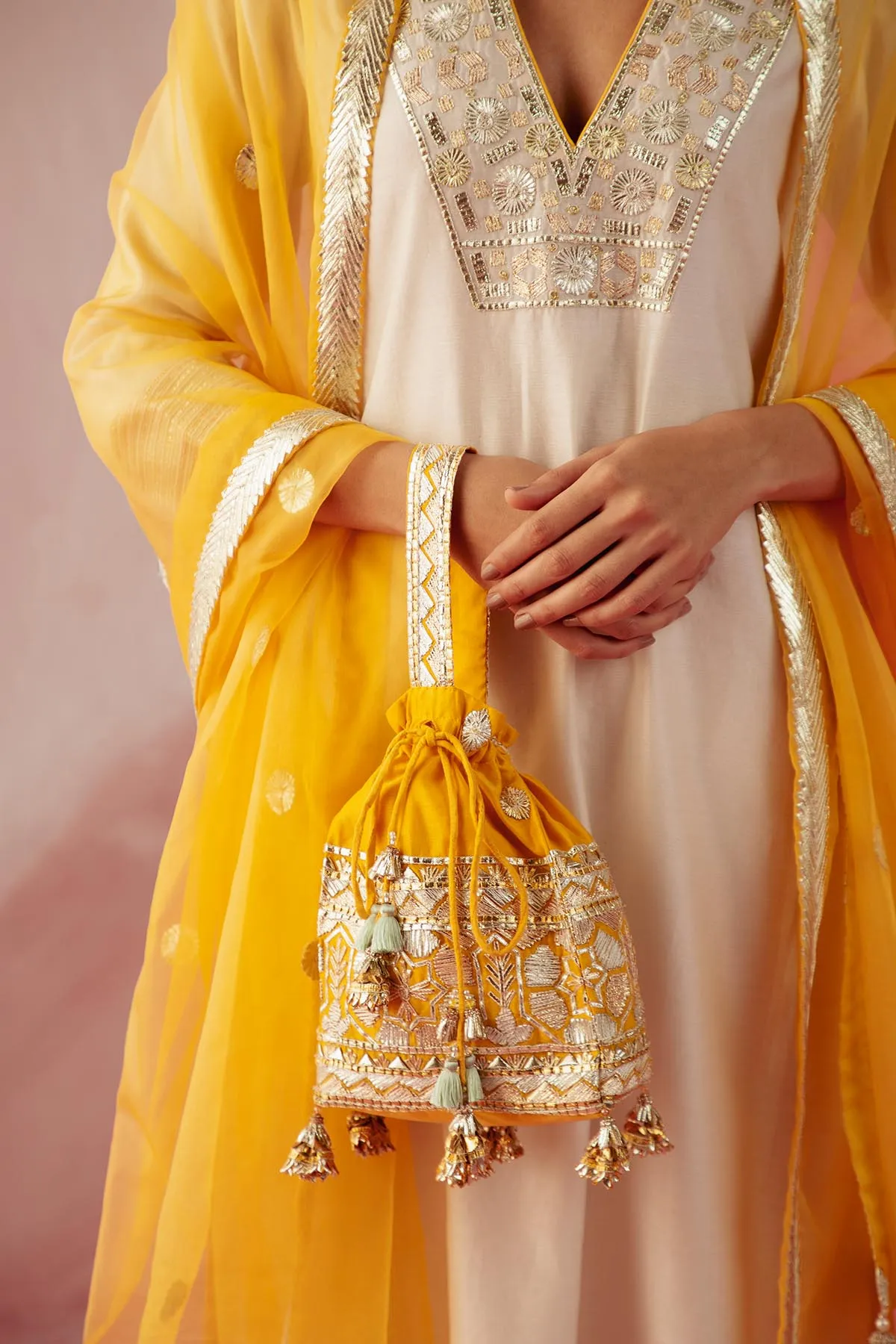 Ivory & Yellow Contrast Kurta Set