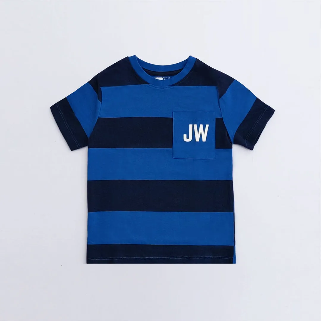 JW - Kids 'Blue' Striped JW Printed Cotton T-Shirt JW849