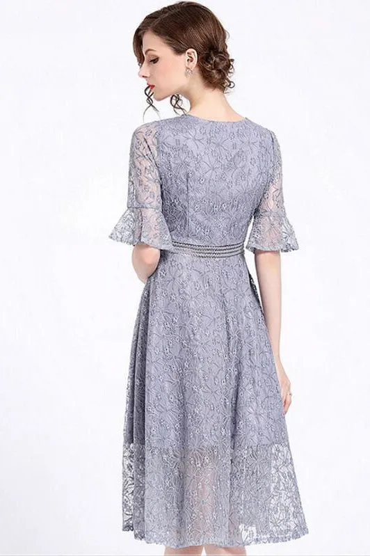 Lace Dress W/ Mesh Neck Detail