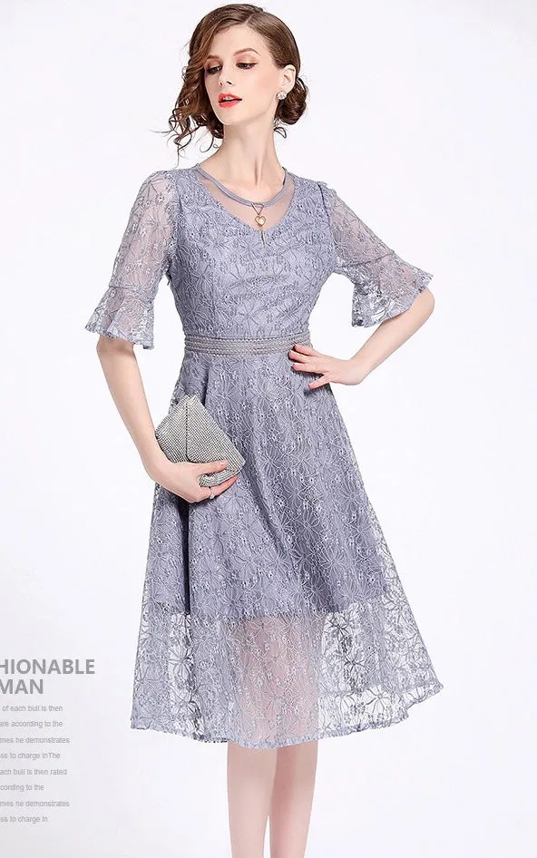 Lace Dress W/ Mesh Neck Detail