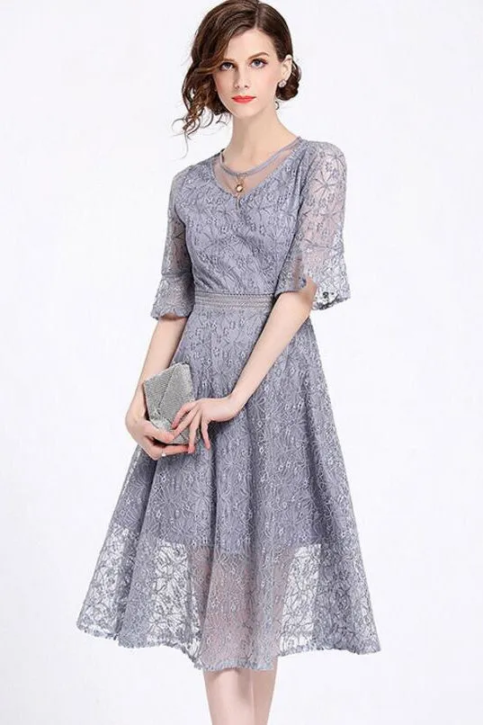 Lace Dress W/ Mesh Neck Detail