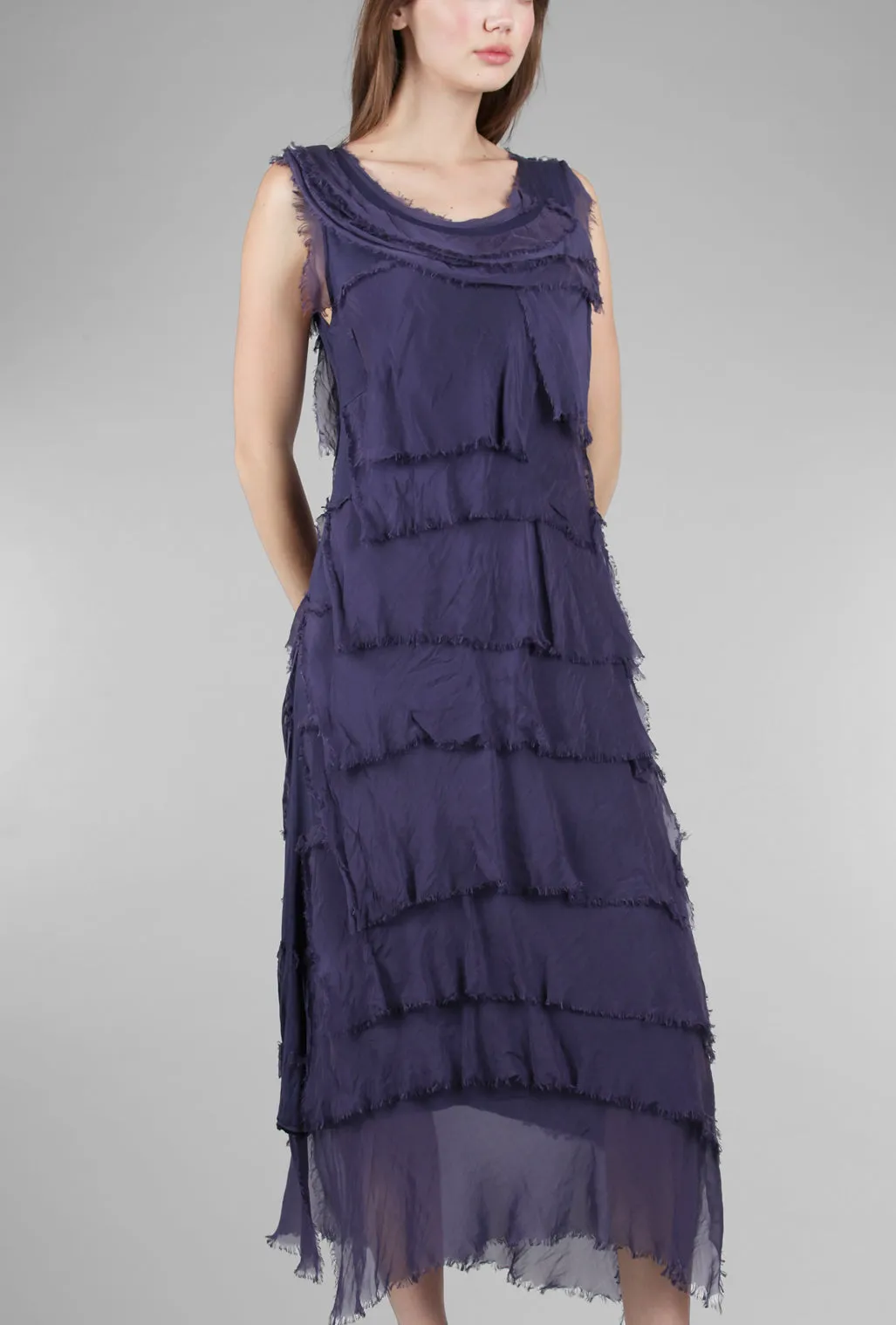 Long Tattered Tiers Dress, Aubergine