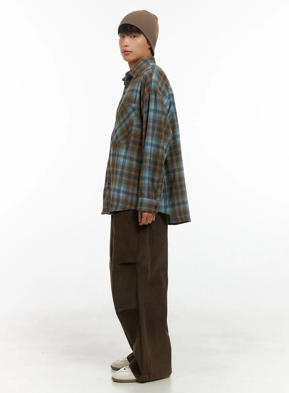 Men's Buttoned Check Print Shirt IS419