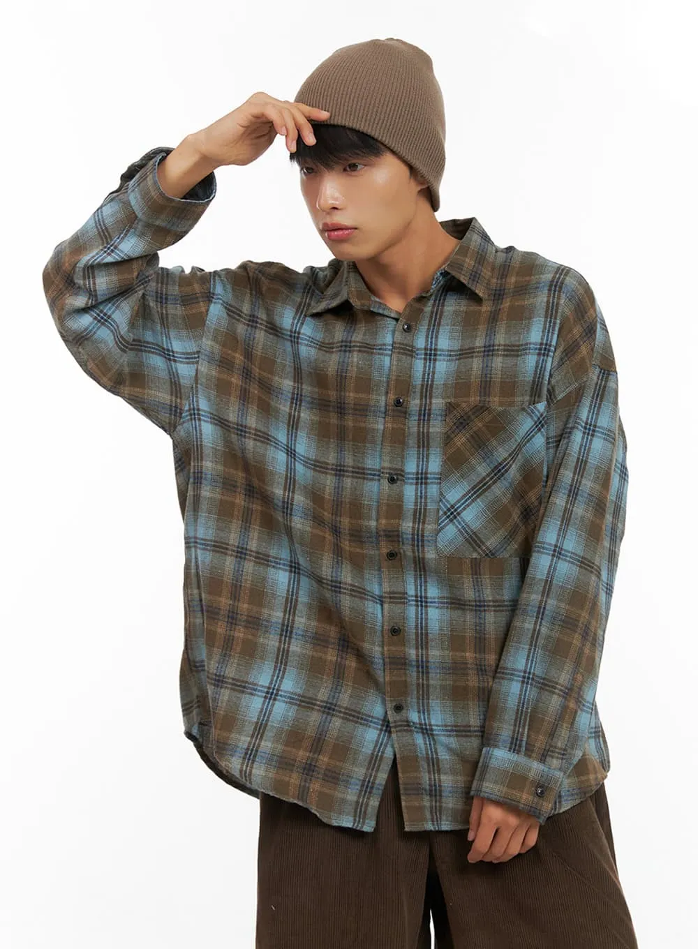 Men's Buttoned Check Print Shirt IS419