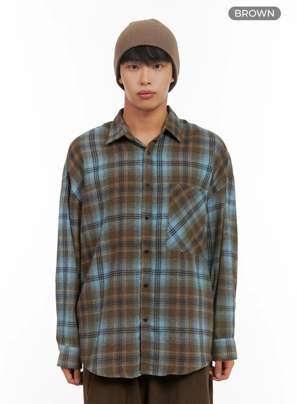 Men's Buttoned Check Print Shirt IS419