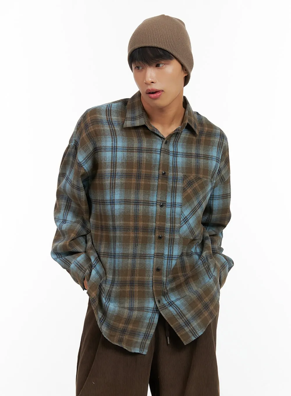 Men's Buttoned Check Print Shirt IS419