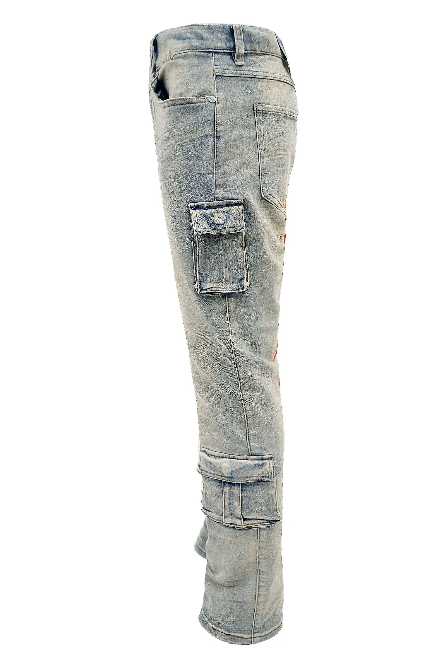 Men's Premium Cargo Embroidered Denim Jeans