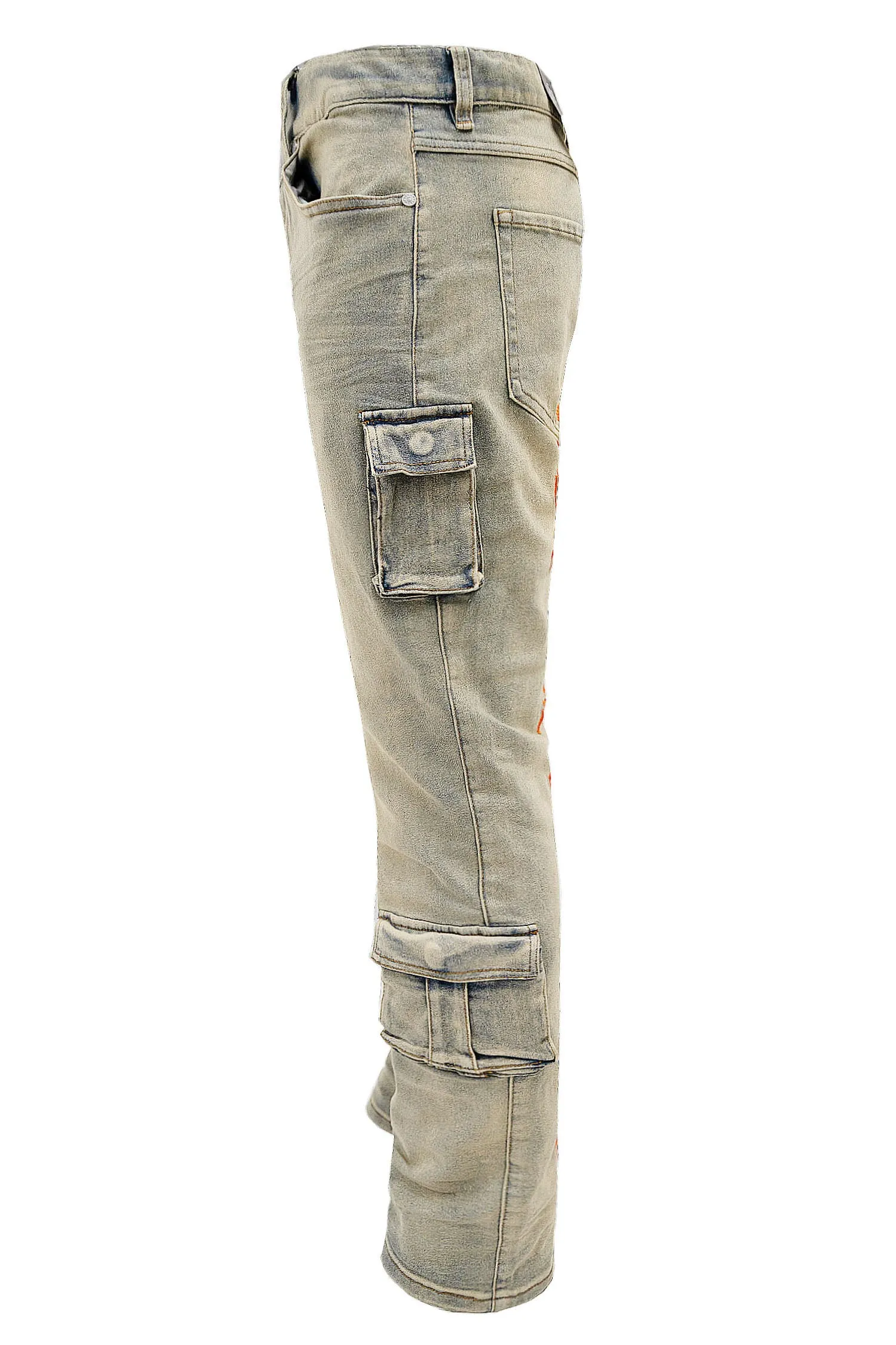 Men's Premium Cargo Embroidered Denim Jeans