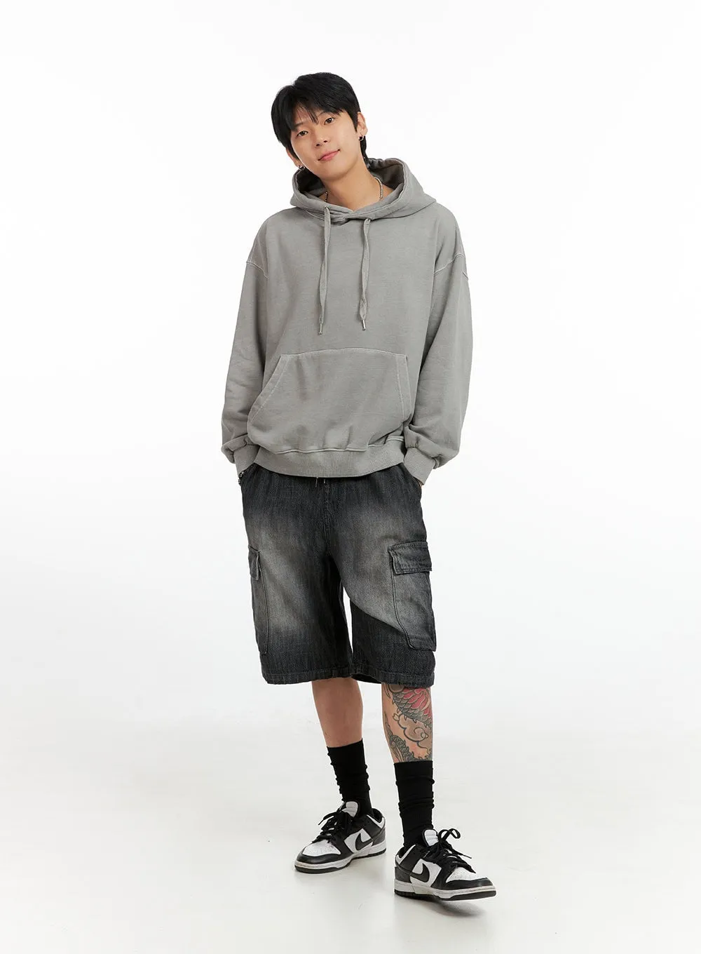 Men's Washed Cotton Hoodie (Gray) IG402