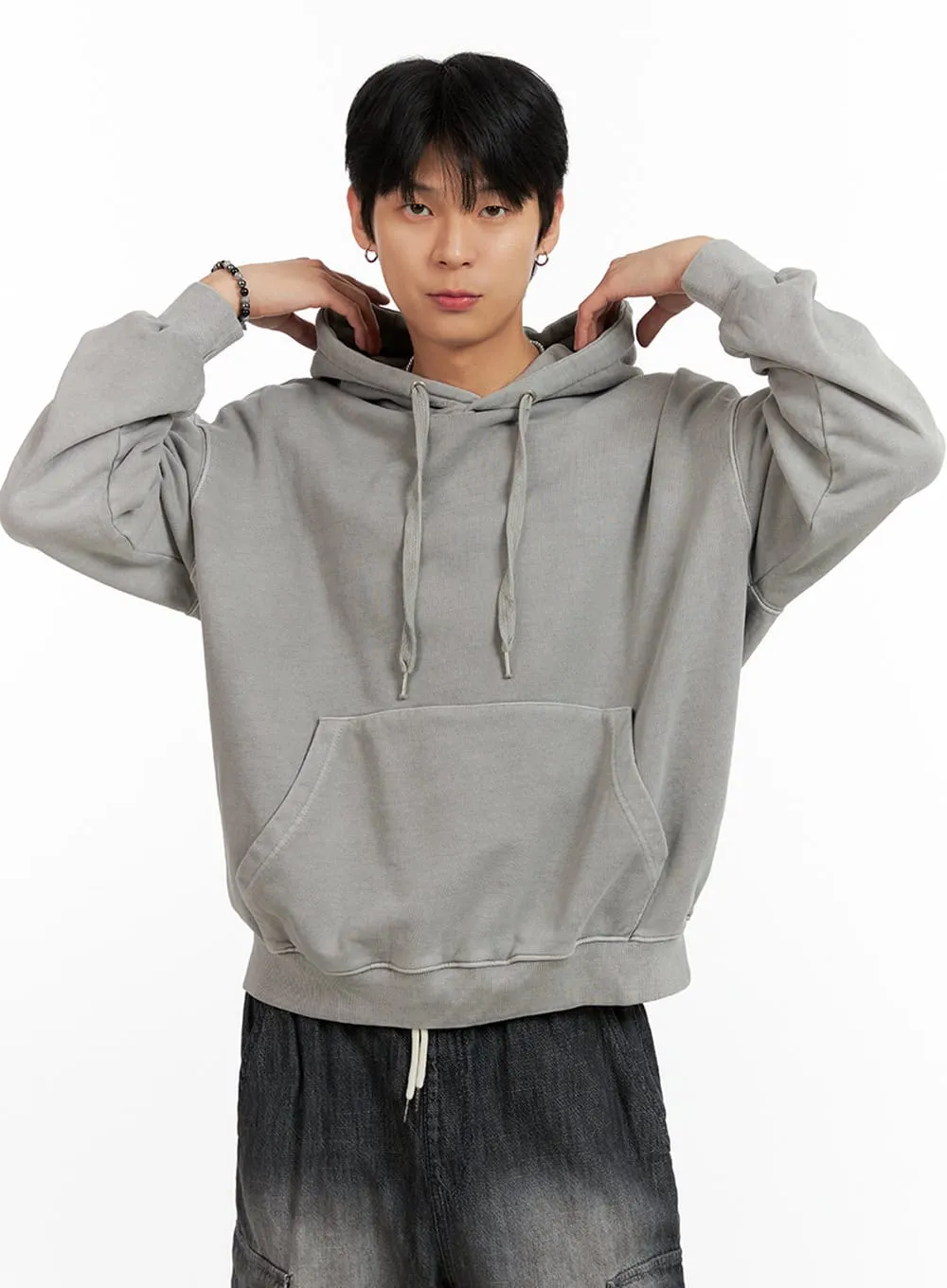 Men's Washed Cotton Hoodie (Gray) IG402