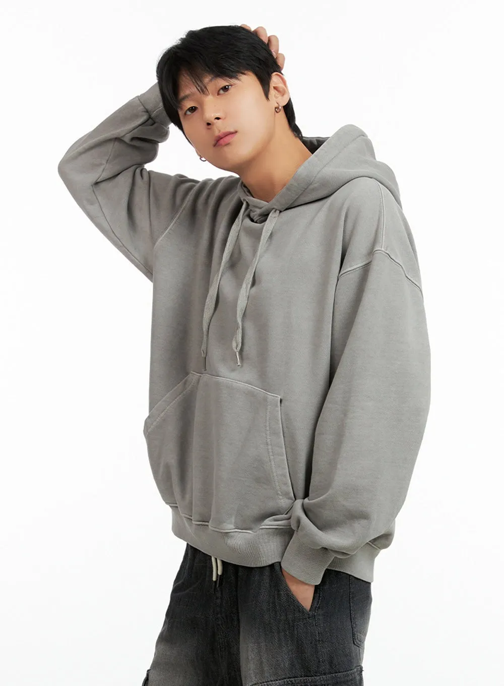 Men's Washed Cotton Hoodie (Gray) IG402