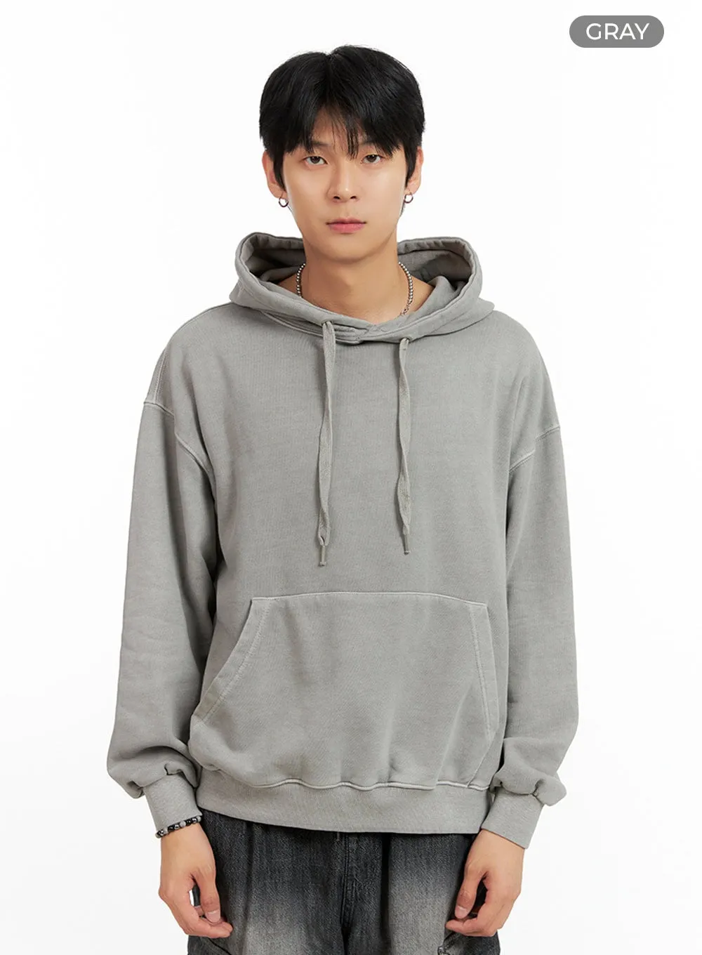 Men's Washed Cotton Hoodie (Gray) IG402