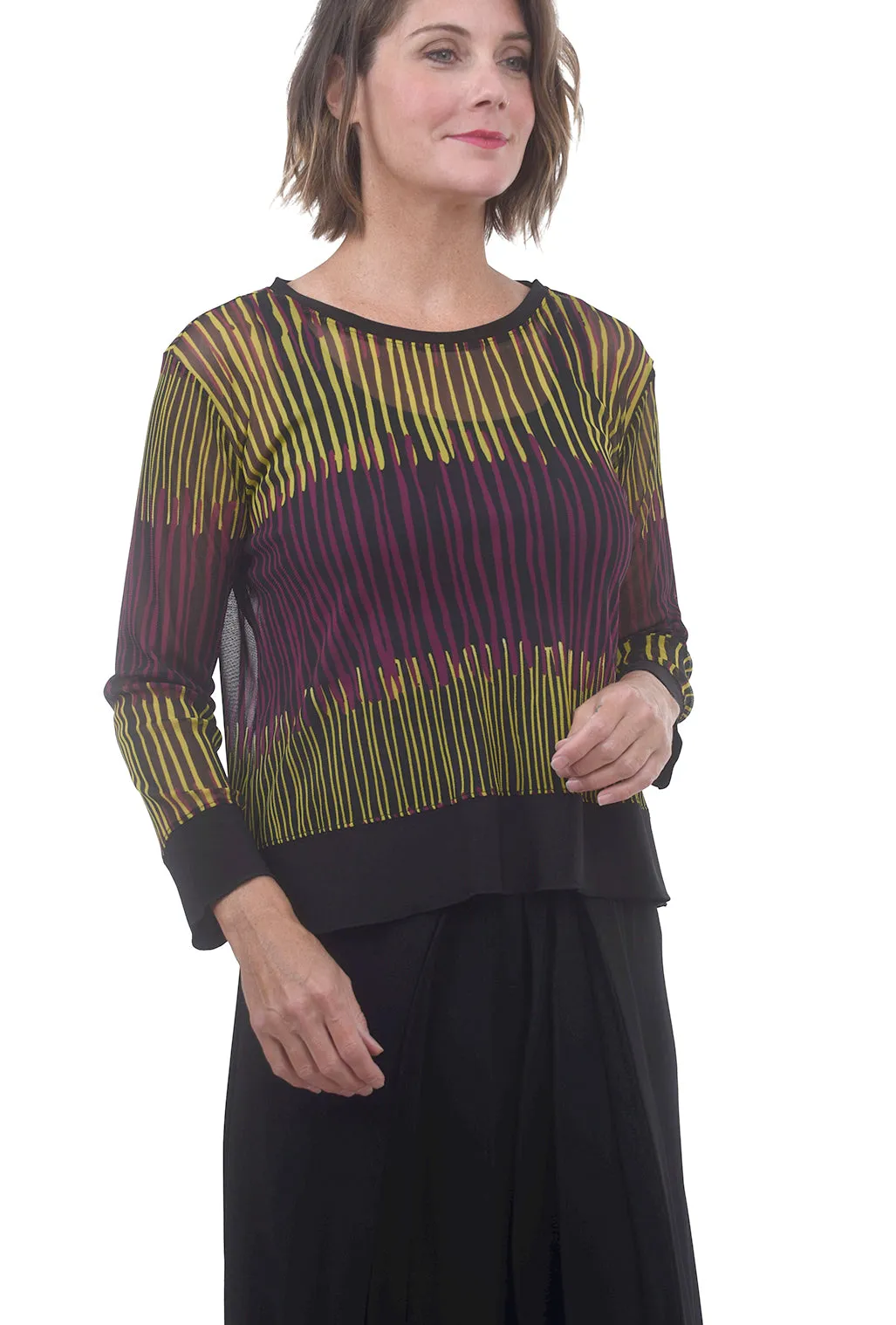 Mesh Print Mix Boxy Tee, Chartreuse/Plum