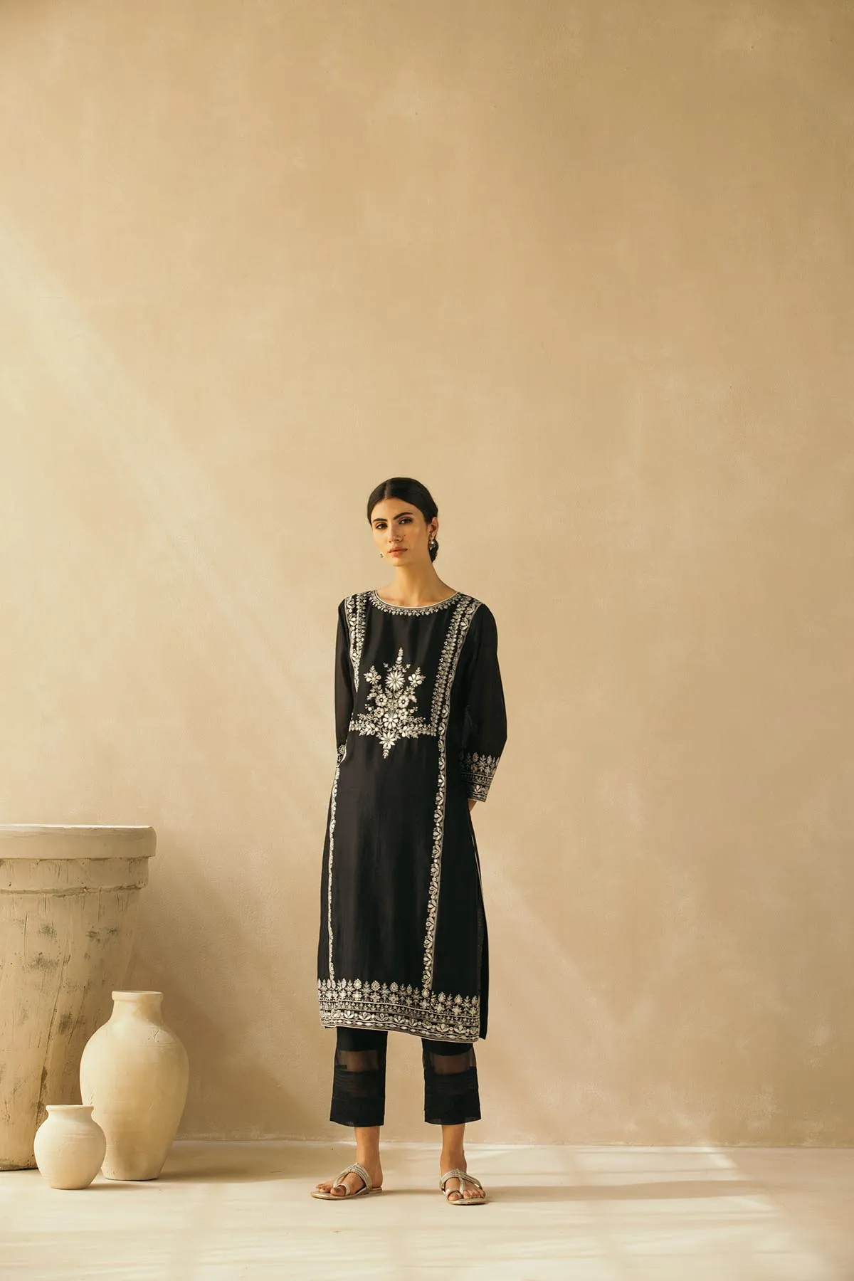 Midnight Black Gota Jaal Kurta Set