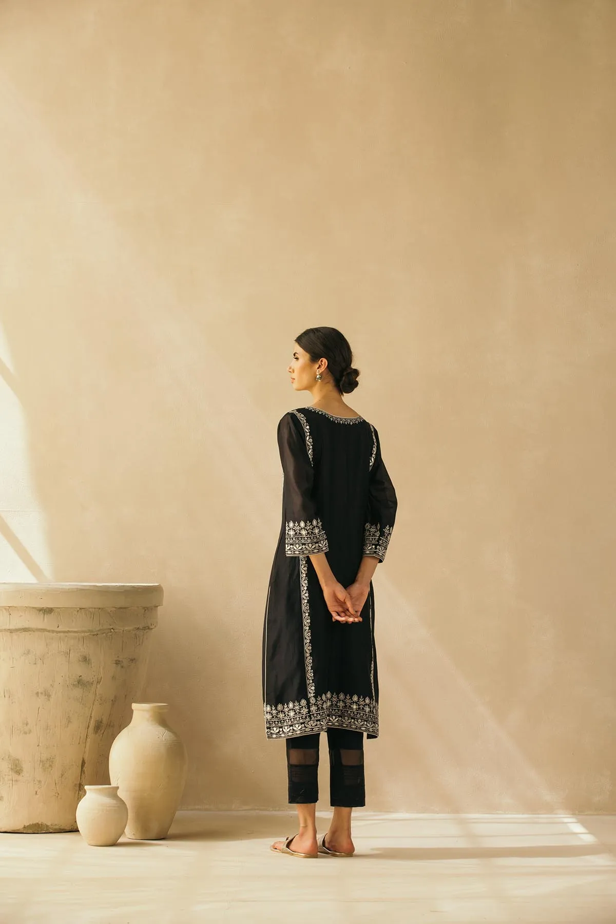 Midnight Black Gota Jaal Kurta Set