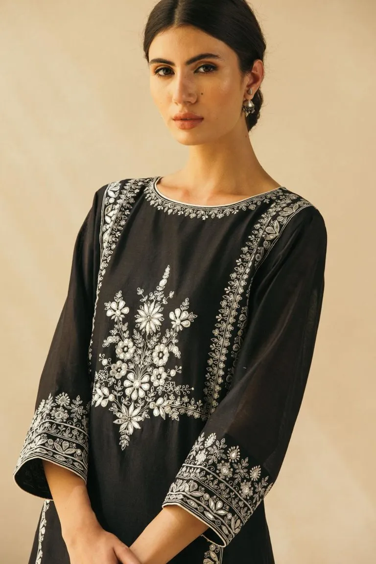 Midnight Black Gota Jaal Kurta Set